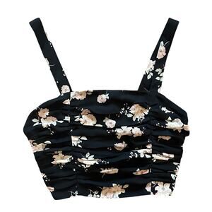 NWT EXPRESS Floral Ruched Crop Top Size S Glam Modern Feminine Romantic Girly